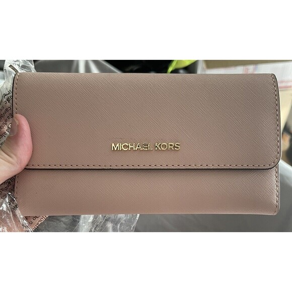 2 Pcs -Michael Kors Nicole In Powder Blush AND Jet Set Trifold Wallet In Blossom - Picture 7 of 8
